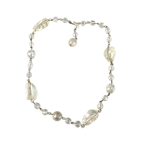 Vintage Crystal Bead Necklace With Clear Iridescent Stones & Bar Clasp - Picture 2 of 6